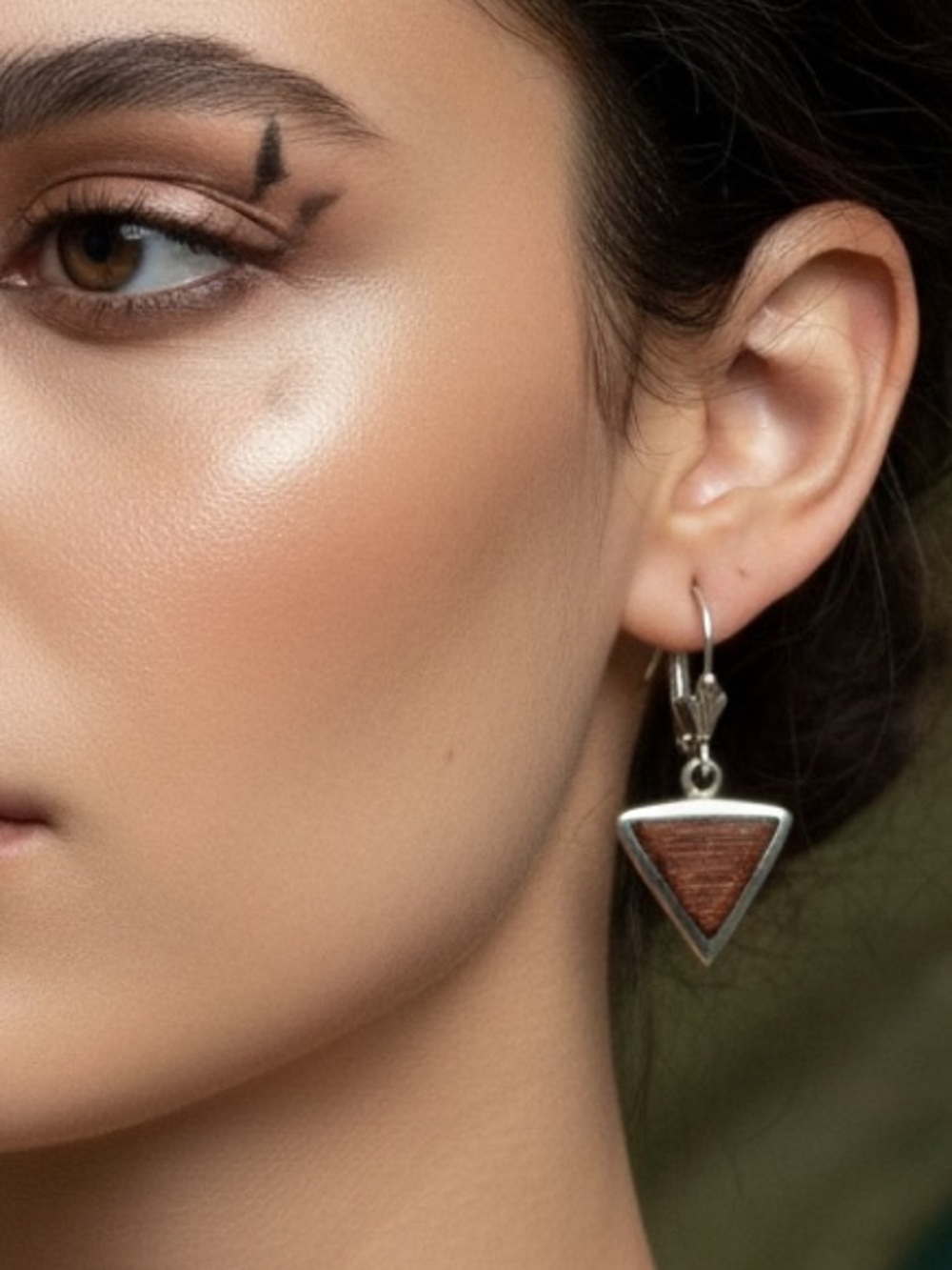 Art Deco Earrings with Brown Wood Triangle Inset
Sterling Silver. Stamped